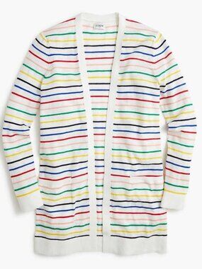 New M J.Crew Factory rainbow striped long open front cardigan sweater